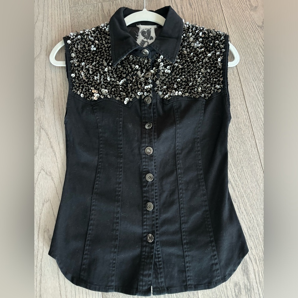 Ladies small denim and sequin western/rock style sleeveless top